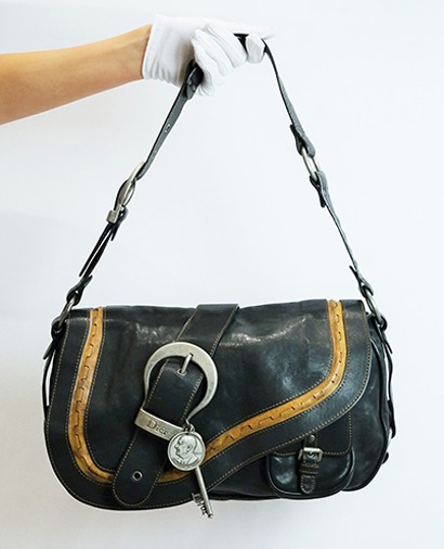 Gaucho Saddle Bag, &pound;200, Handbags, Black, Leather, Front view